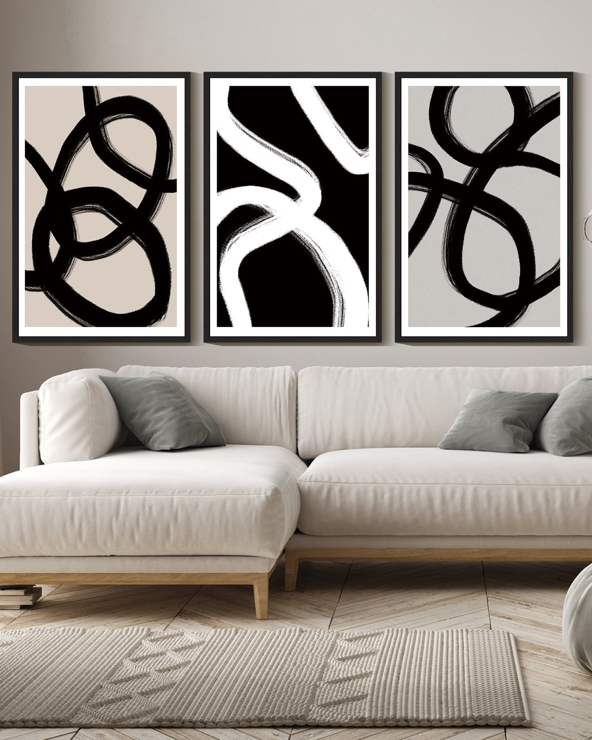 SHENIFY Black Abstract Wall Art 16x24in3pcs Black Framed Decor Duotone Minimal Dark Brush Stroke Prints Shapes Illustrations Modern Art Decorative Ready To Hang