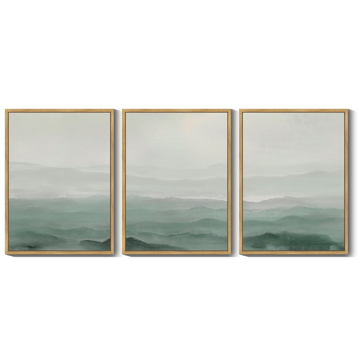SHENIFY Abstract Landscape Wall Art Minimalist Tan Green Mountain Neutral Toned Misty Nature Wilderness Illustrations Modern Art Decorative 11x14in3pcs Natural Framed