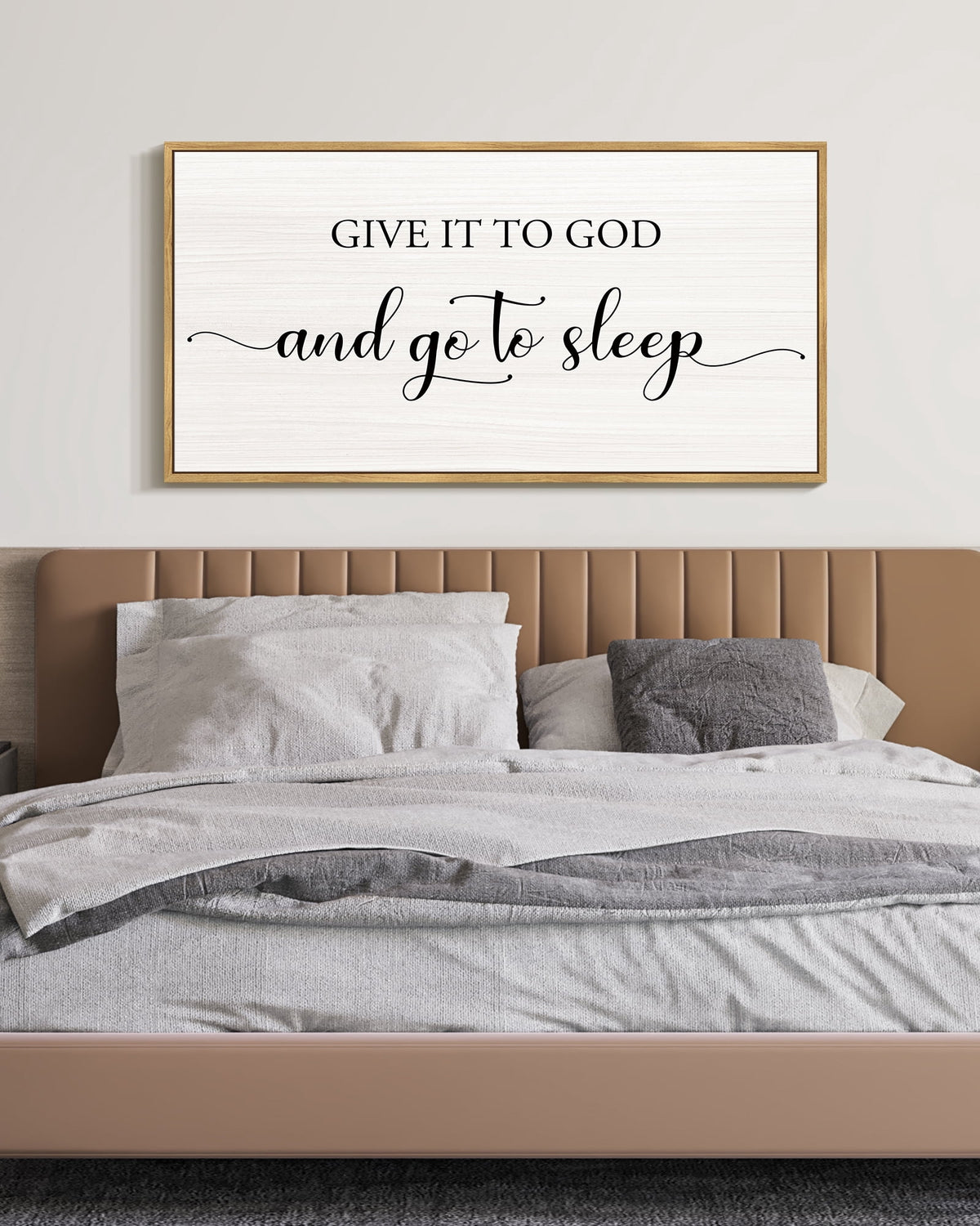 SHENIFY Large 20x40in Natural Framed Give it to Go Dand Go to Sleep Sign Wall Art Christian Signs Rustic Bedroom Religious Farmhouse Bedroom Wall Decor