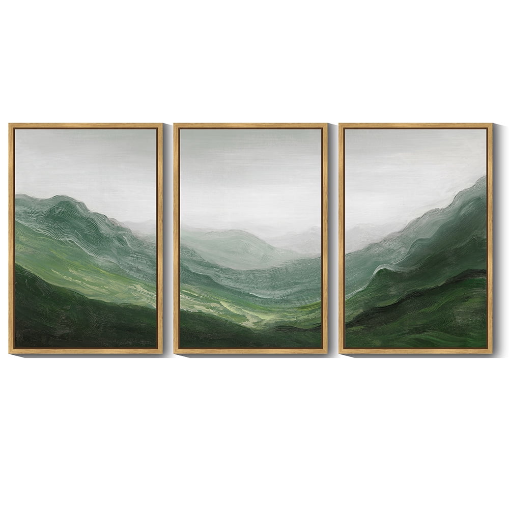 SHENIFY Large 24x36in3pcs Natural Framed Fog Pine Green Tree Forest Canvas Wall Art Nordic Nature Modern Mountain Artwork Prints Decor