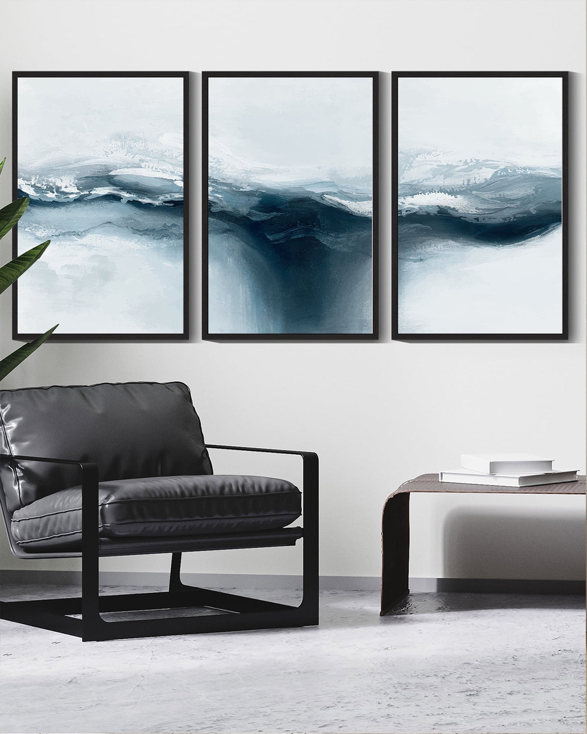 SHENIFY Blue and Grey Abstract Wall Art 16x24in3pcs Black Framed Modern Minimalist Painting Decor Graffiti Artwork