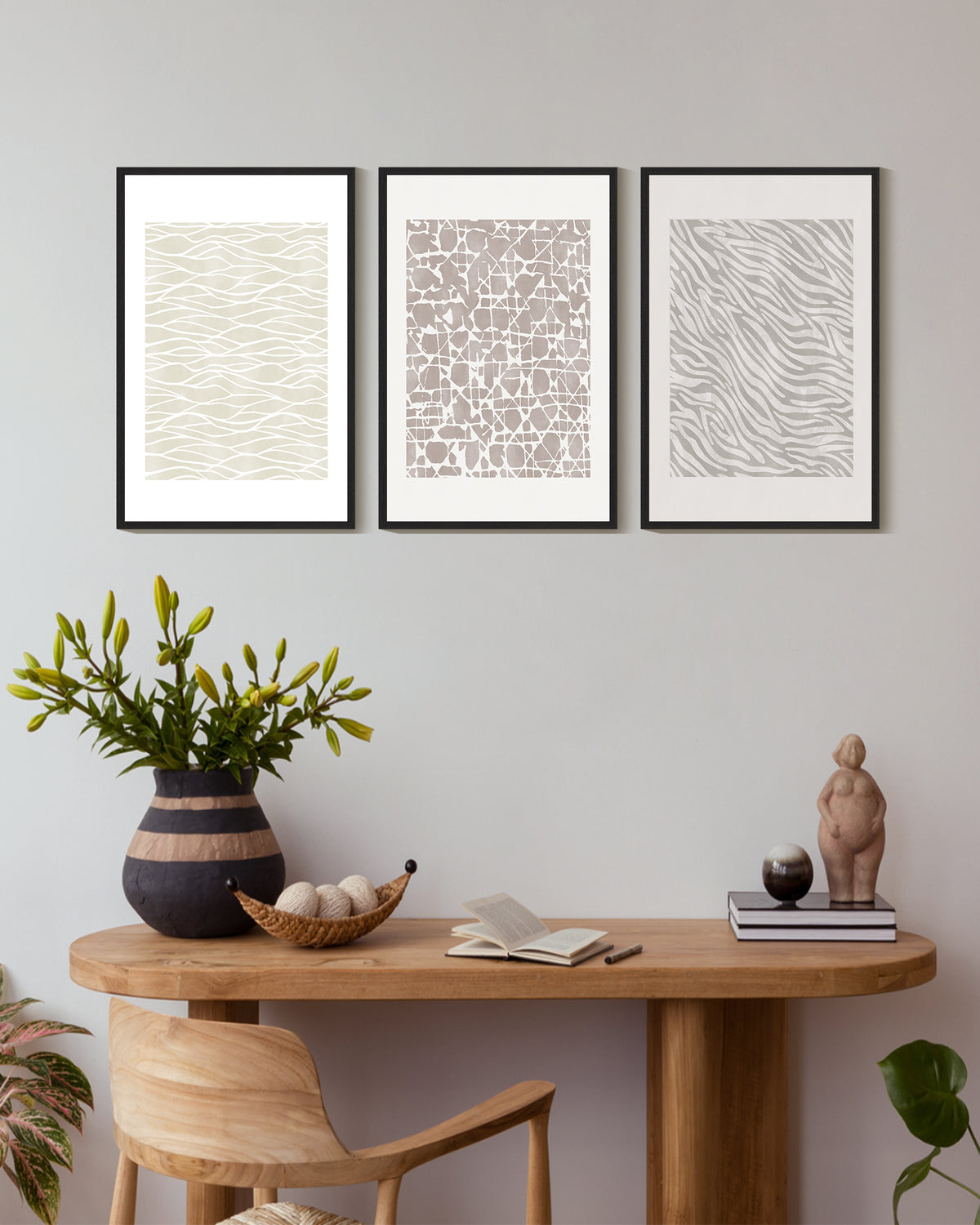 SHENIFY Boho Abstract Wall Art 16x24in3pcs Black Framed Mid-Century Tan Geometric Landscape Abstract Shapes Cozy Neutral Modern Minimalist Painting Decorative Artwork