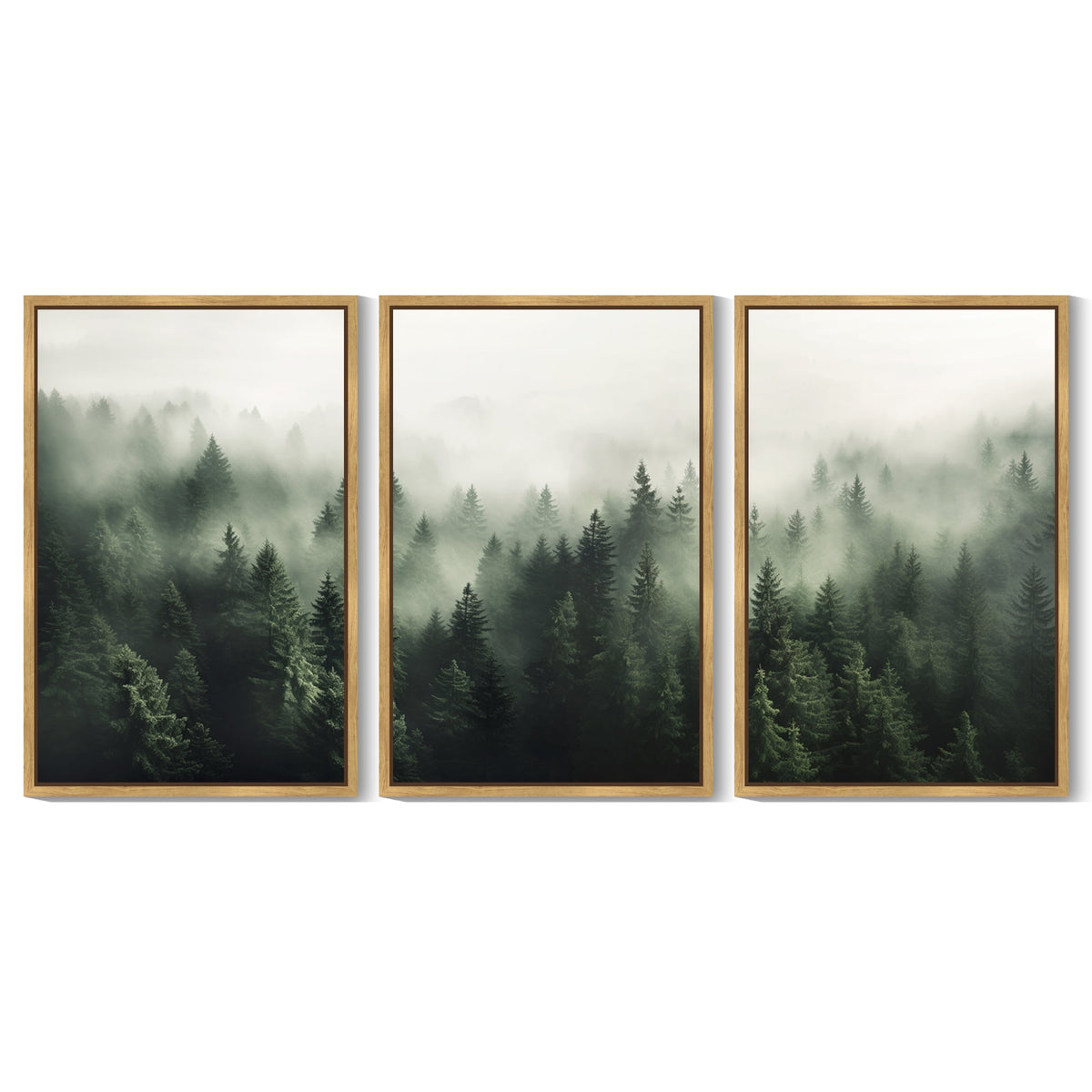 SHENIFY Green Fog Pine Tree Forest Canvas Wall Art Large Modern Artwork Prints Decor - 24x36in3pcs Brown Framed