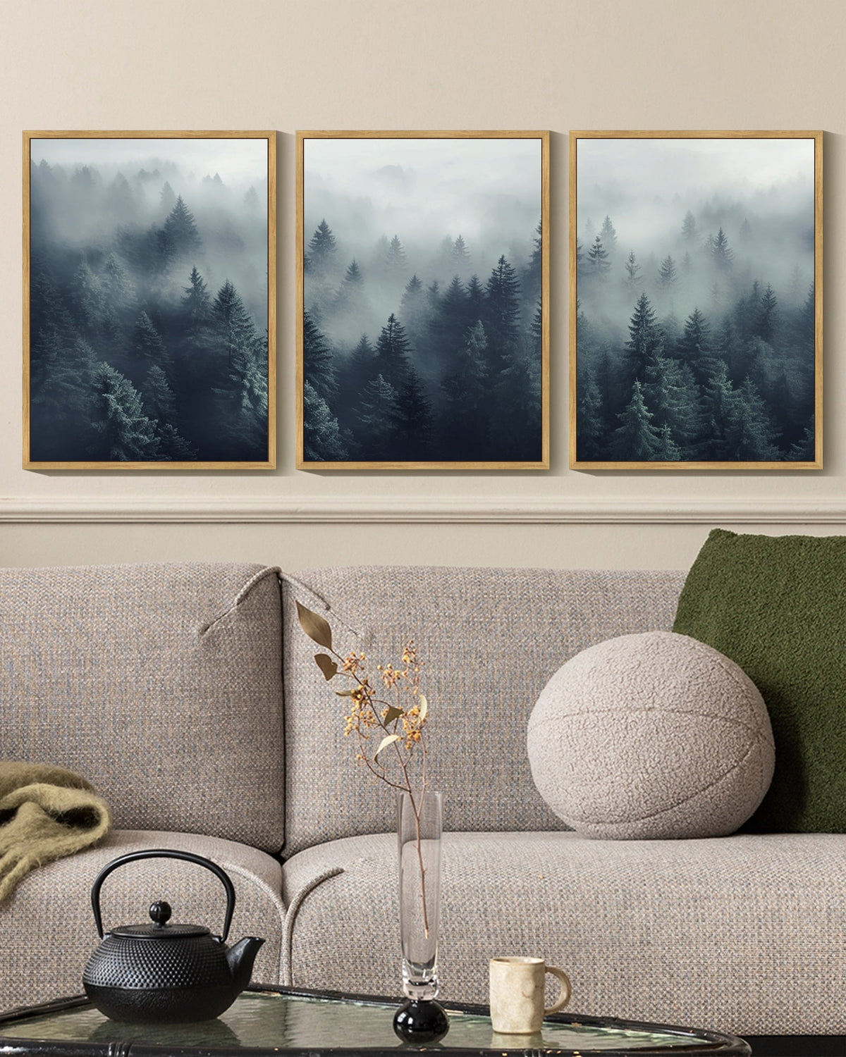 SHENIFY Nordic Forest Wall Art Tree Wall Decor Mid Century Moder Prints Ready To Hang for Bedroom 12x16in3pcs Nautral Framed