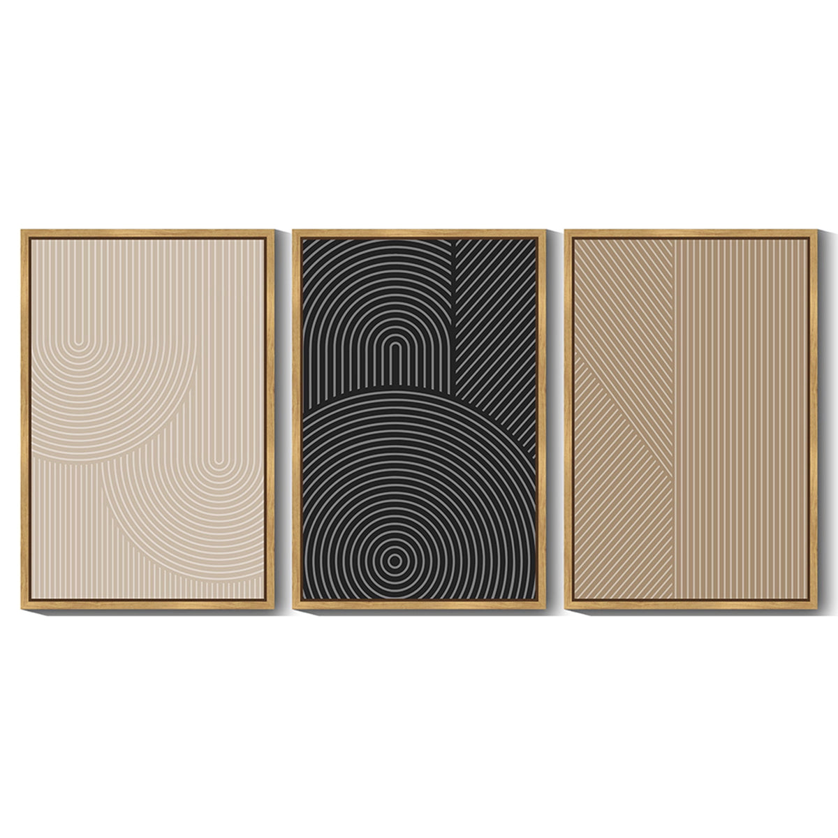SHENIFY Modern Minimalist Wall Art 16x24in3pcs Natural Framed Abstract Line Wall Decor Geometric Artwork Bedroom Living Room