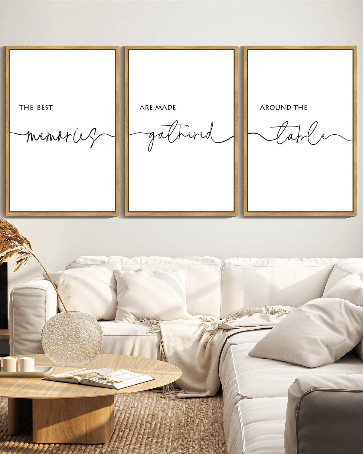SHENIFY Large 24x36in3pcs Natural Framed Memories Around the Table Farmhouse Wall Decor Kitchen Wall Decor for Dining Room Wall Art Hanging Decoration