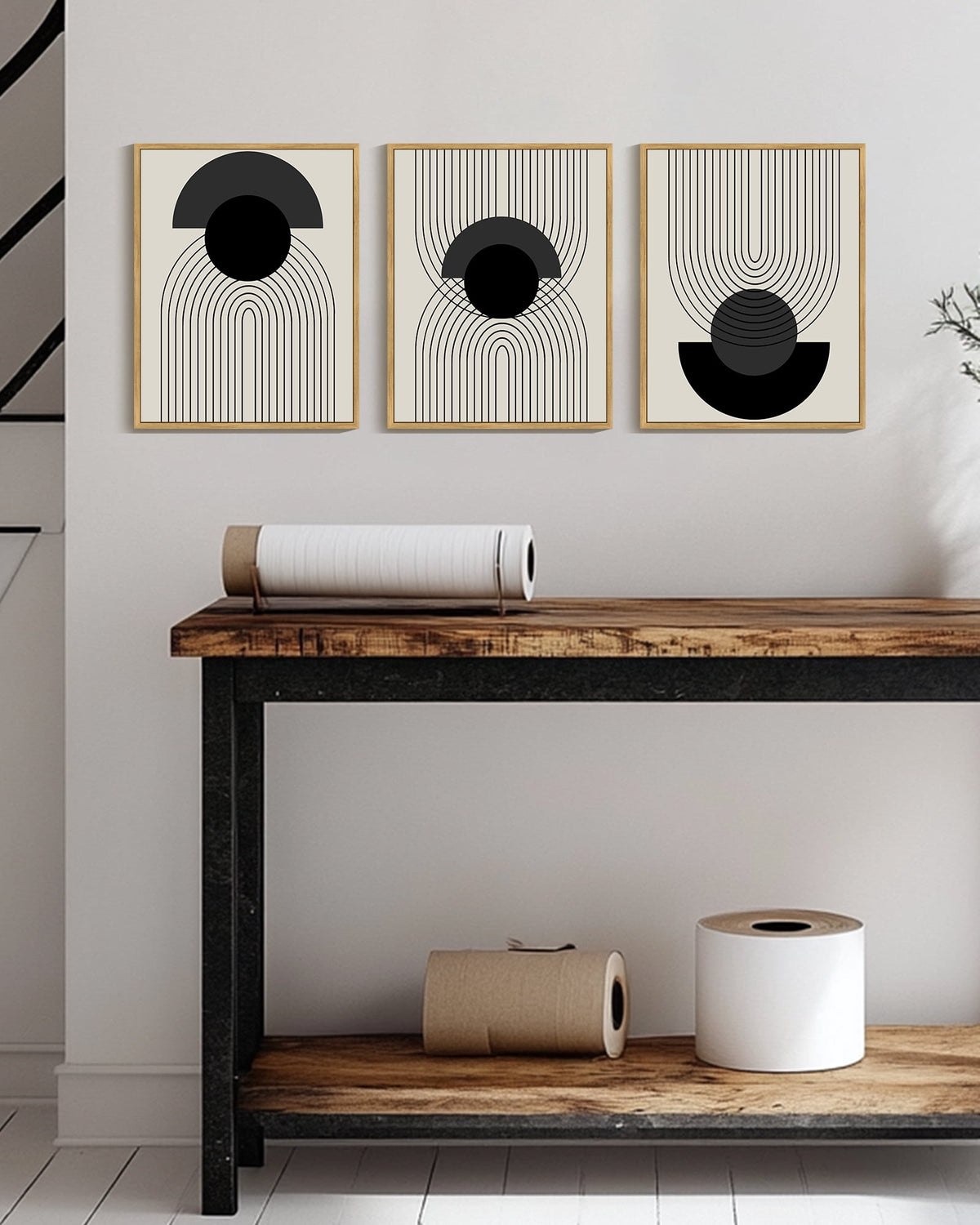 SHENIFY Black Boho Wall Art Geometric Decor Ready To Hang for Bedroom 11x14in3pcs Neutral Framed