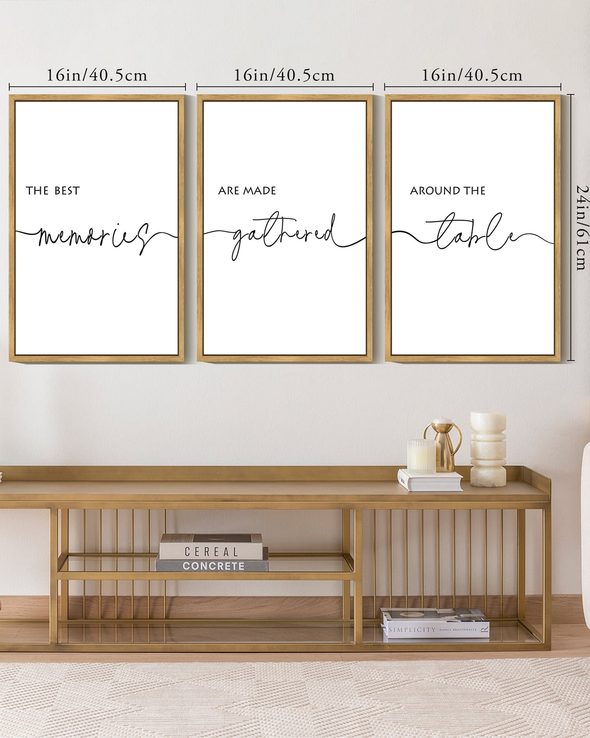 SHENIFY Memories Around the Table Farmhouse Wall Decor 16x24in3pcs Natural Framed Kitchen Wall Decor for Dining Room Wall Art Hanging Decoration