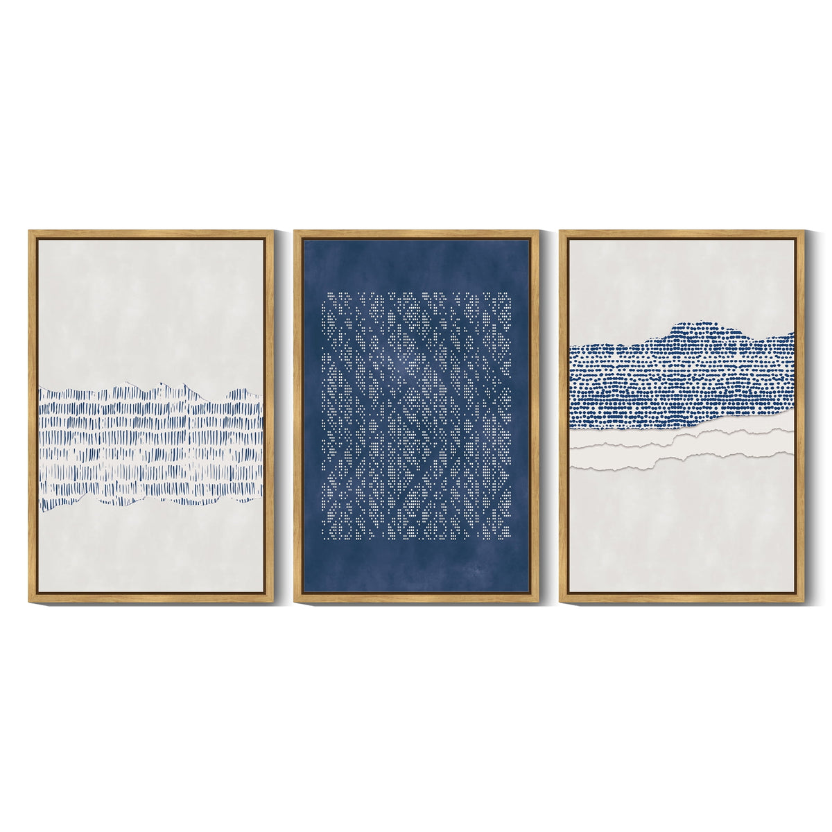 SHENIFY Blue Abstract Boho Wall Art 16x24in3pcs Natural Framed Minimalist Mid-Century Modern Wall Decor Geometric Artwork Kitchen Dining Room