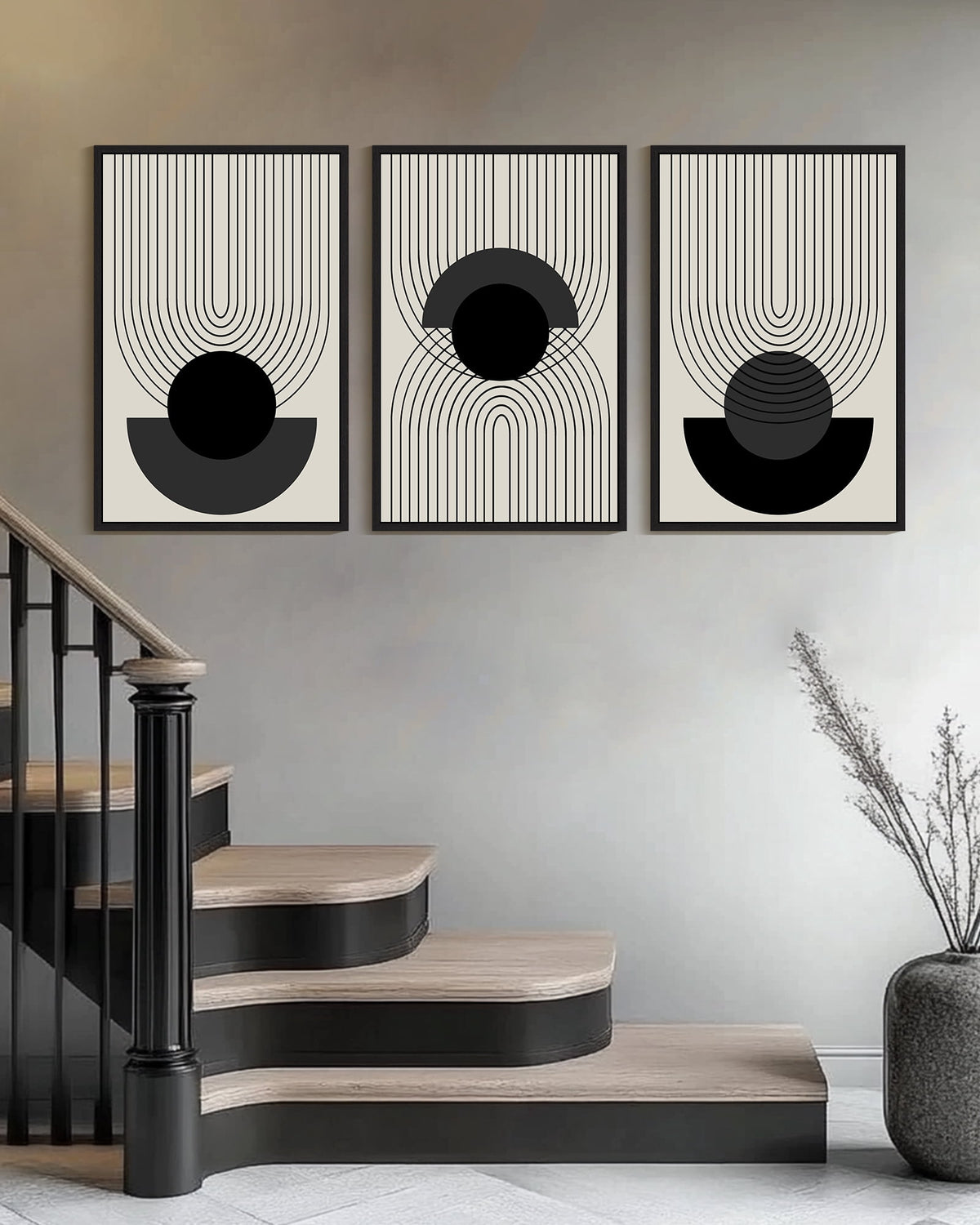 SHENIFY Boho Wall Art Framed Abstract Decor Bohemian Canvas Prints Ready to Hang - 24x36in3pcs Black Framed