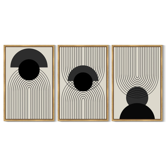 SHENIFY Boho Wall Art Framed Abstract Decor Bohemian Canvas Prints Ready To Hang - 24x36in3pcs Natural Framed