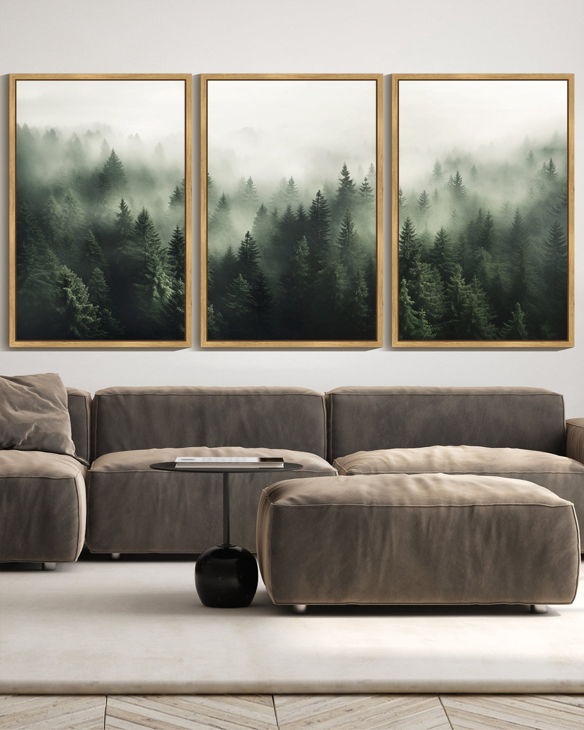 SHENIFY Large 24x36in3pcs Natural Framed Green Fog Pine Tree Forest Canvas Wall Decor Modern Wall Art Artwork Prints