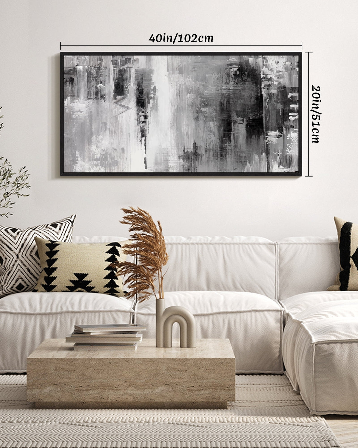 SHENIFY Black Abstract Wall Art 20x40in Black Framed Tie-Dyed Abstract Illustrations Modern Minimalist Painting Decorative Artwork for Living Room Bedroom