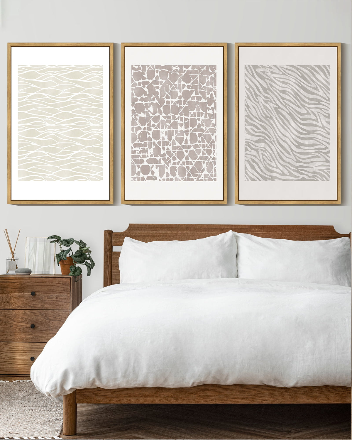SHENIFY Boho Abstract Wall Art 16x24in3pcs Natural Framed Mid-Century Tan Geometric Landscape Abstract Shapes Cozy Neutral Modern Minimalist Painting Decorative Artwork