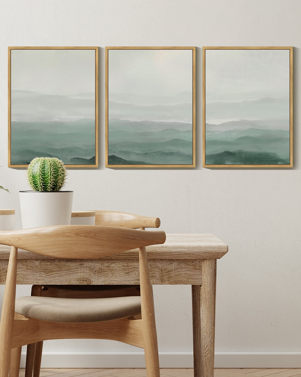 SHENIFY Abstract Landscape Wall Art Minimalist Tan Green Mountain Neutral Toned Misty Nature Wilderness Illustrations Modern Art Decorative 11x14in3pcs Natural Framed