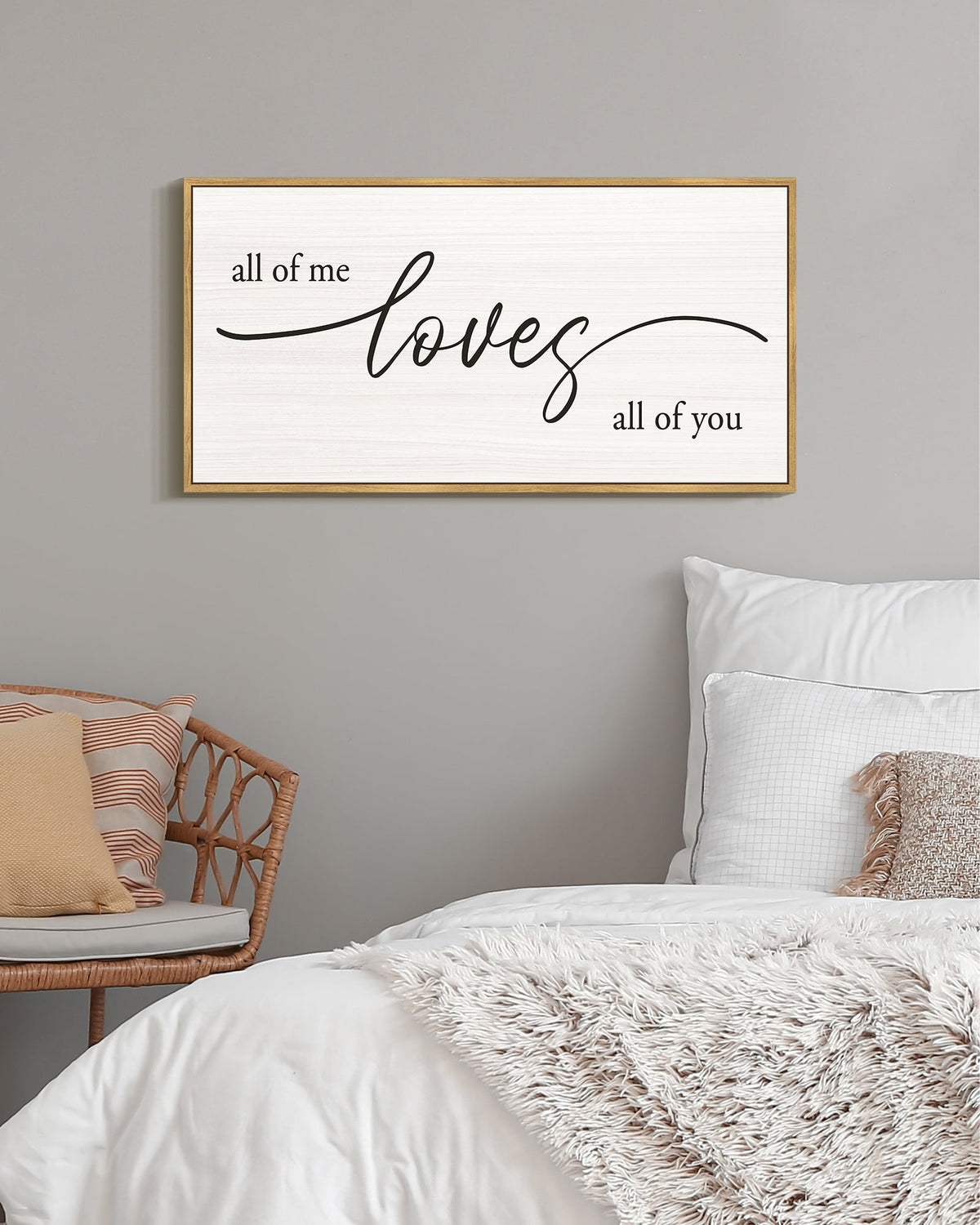 SHENIFY All of Me Loves All of You Wall Decor Farmhouse Wall Art for Bedroom Wall Art Hanging Decoration 8x16in Natural Framed