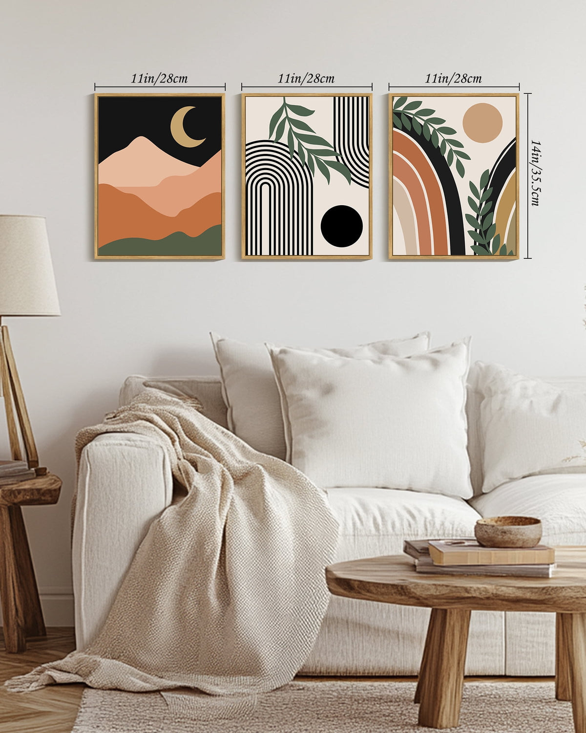 SHENIFY Boho Wall Art Abstract Wall Decor Bohemian Prints Ready To Hang for Bathroom Dining Room 11x14in3pcs Natural Framed