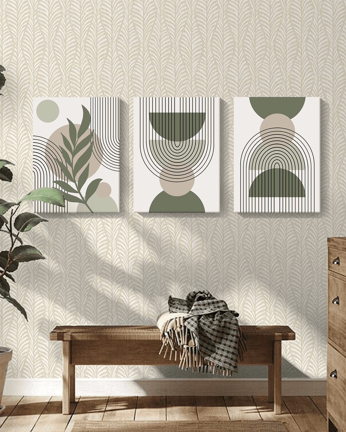 SHENIFY Mid Century Boho Wall Art - Abstract Geometry Canvas Prints (Set of 3, 12x16in) for Home Decor