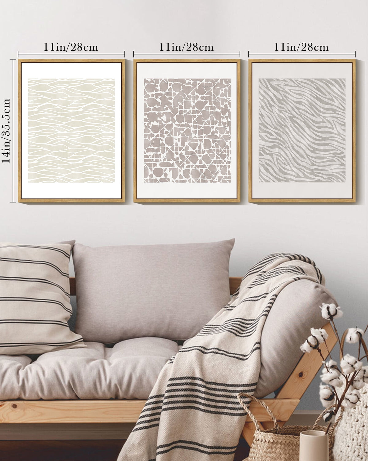 SHENIFY Boho Abstract Wall Art Mid-Century Tan Geometric Landscape Abstract Shapes Cozy Neutral Modern Minimalist Painting Decorative Artwork 11x14in3pcs Natural Framed
