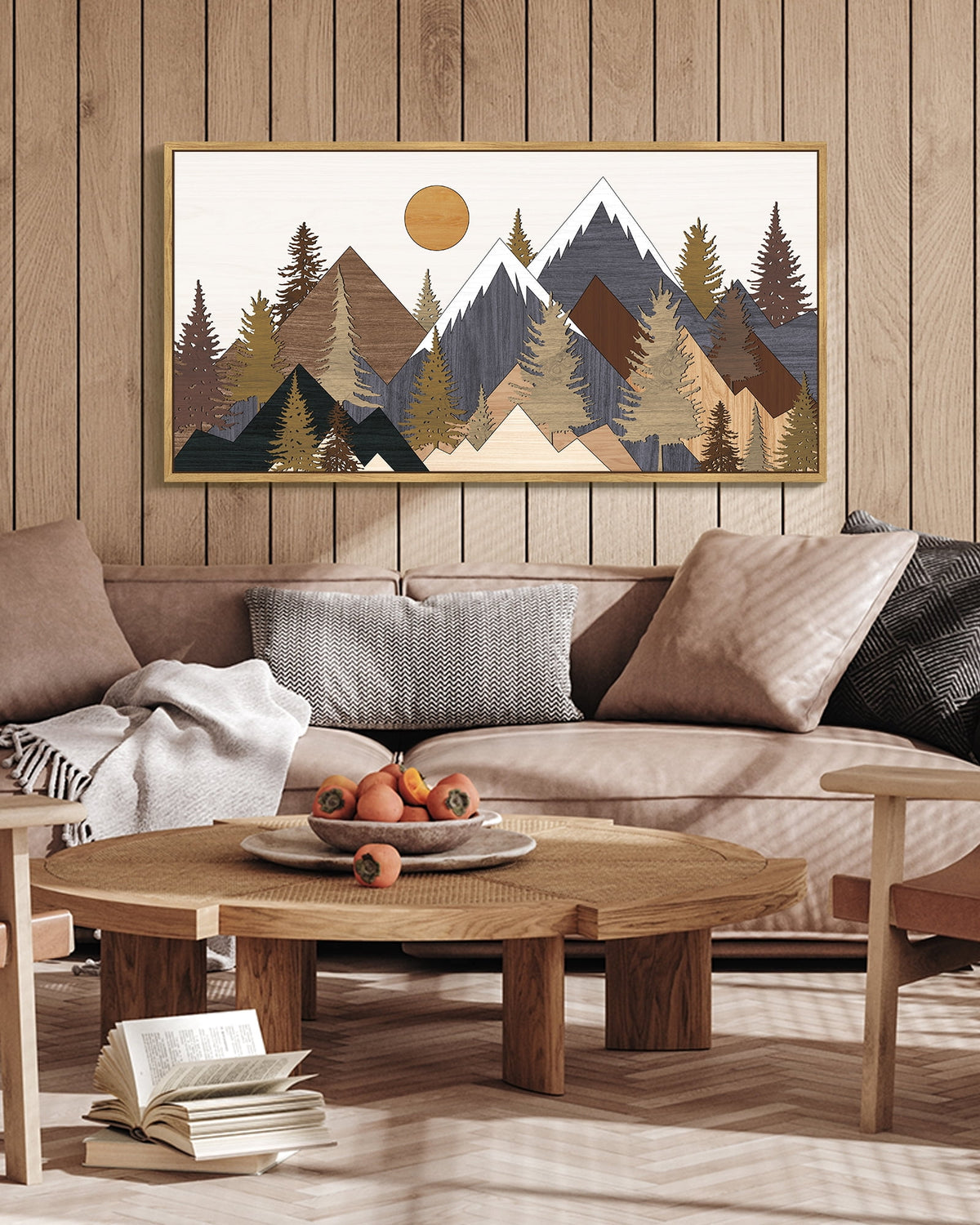 SHENIFY Landscape Mountain Wall Art 20x40in Natural Framed Set White Winter Sunrise Pine Tree Forest Nature Scenry Wilderness Farmhouse Rustic Modern Art Decorative for Living Room Bedroom