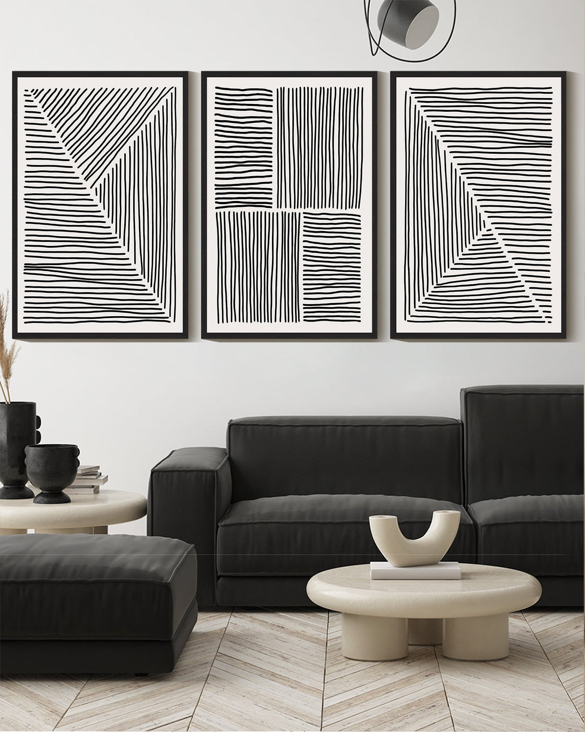 SHENIFY Mid-Century Modern Wall Art 16x24in3pcs Black Framed Minimalist Abstract Boho Black Line Wall Decor Geometric Artwork Kitchen Dining Room