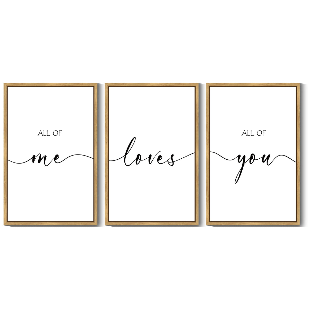 SHENIFY All of Me Loves All of You Above Bed Wall Decor 16x24in3pcs Natural Framed for Farmhouse Bedroom Wall Art Hanging Decoration