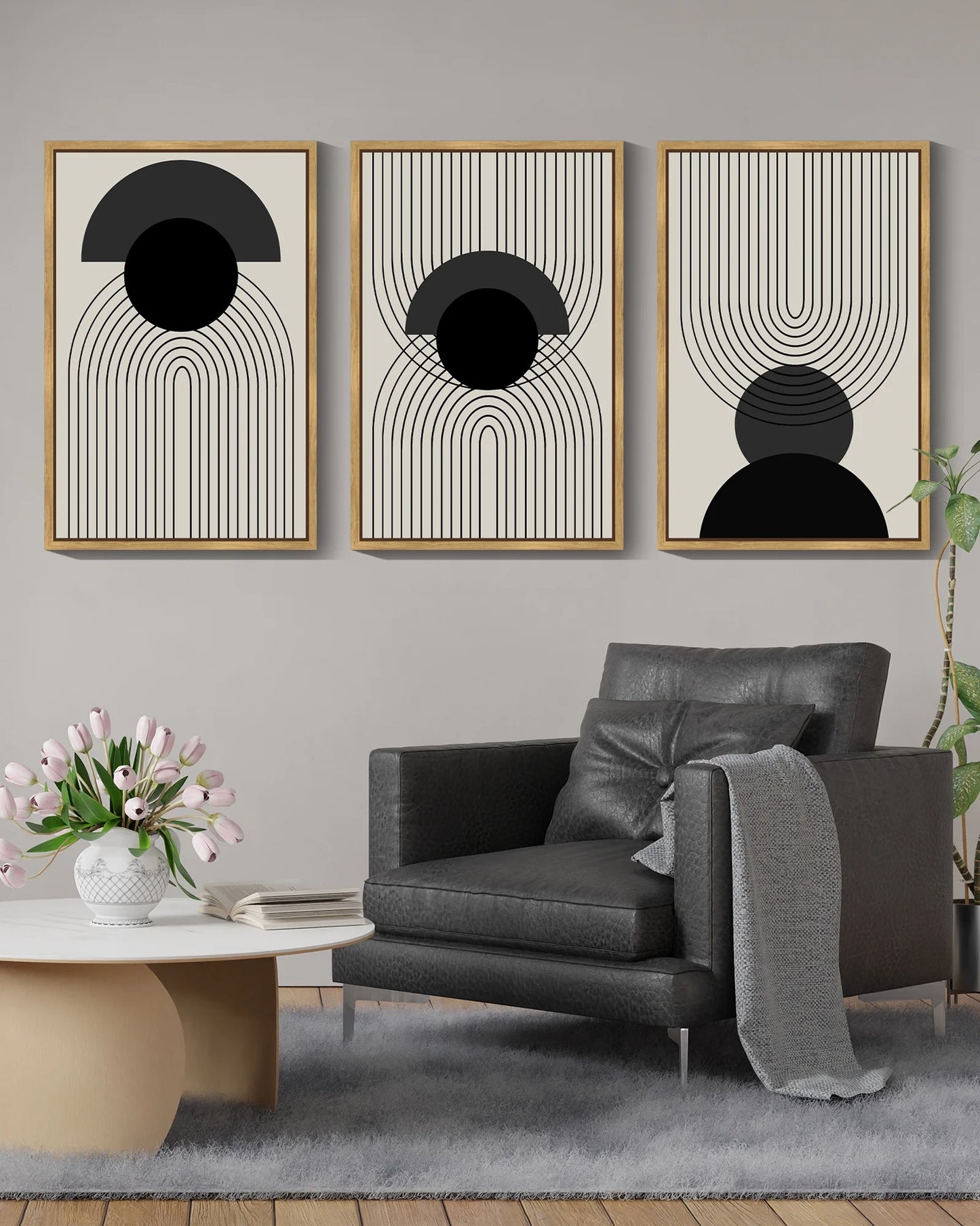 SHENIFY Boho Wall Art Framed Abstract Decor Bohemian Canvas Prints Ready To Hang - 24x36in3pcs Natural Framed