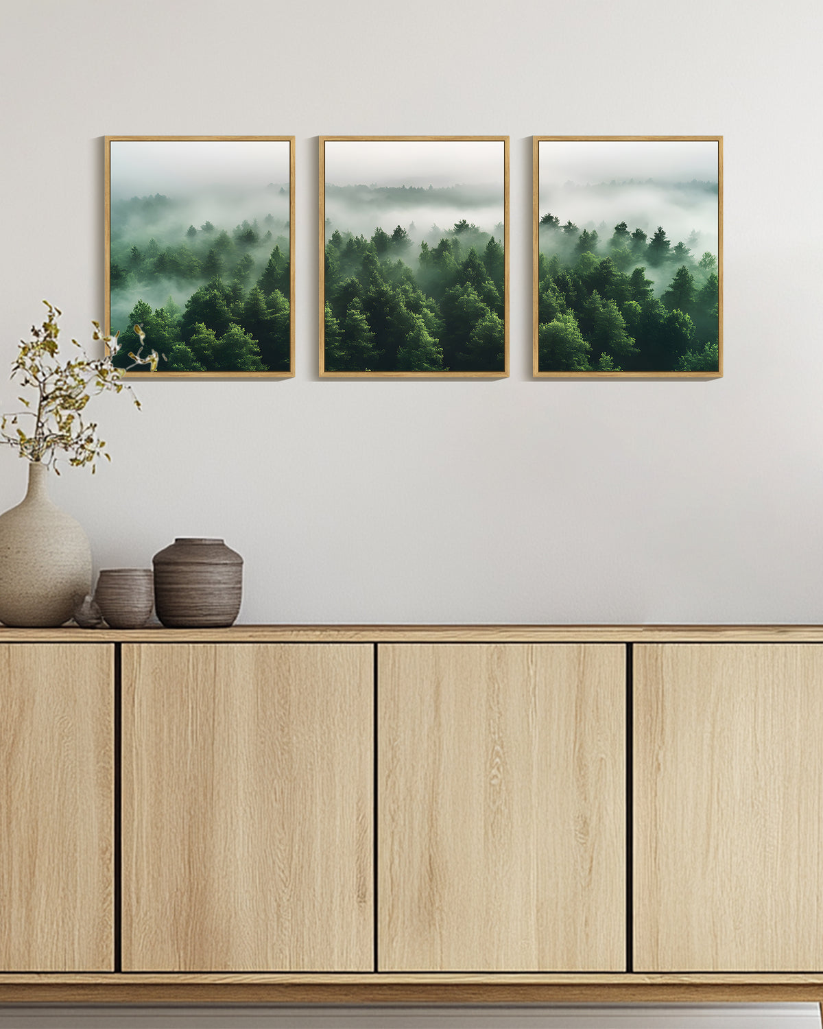SHENIFY Green Fog Pine Tree Wall Art Nature Misty Nordic Forests Morden Decor Artwork Prints Rustic Farmhouse Bedroom 11x14in3pcs Natural Framed