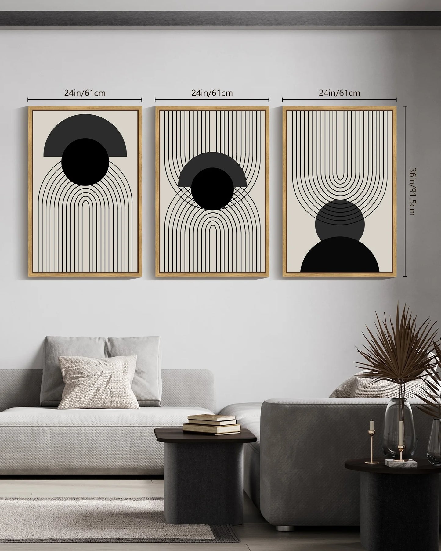 SHENIFY Boho Wall Art Framed Abstract Decor Bohemian Canvas Prints Ready To Hang - 24x36in3pcs Natural Framed