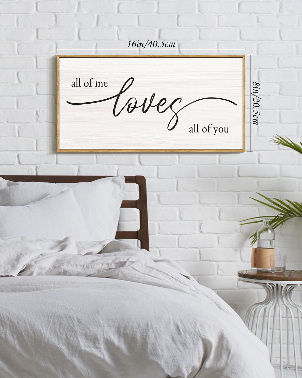 SHENIFY All of Me Loves All of You Wall Decor Farmhouse Wall Art for Bedroom Wall Art Hanging Decoration 8x16in Natural Framed