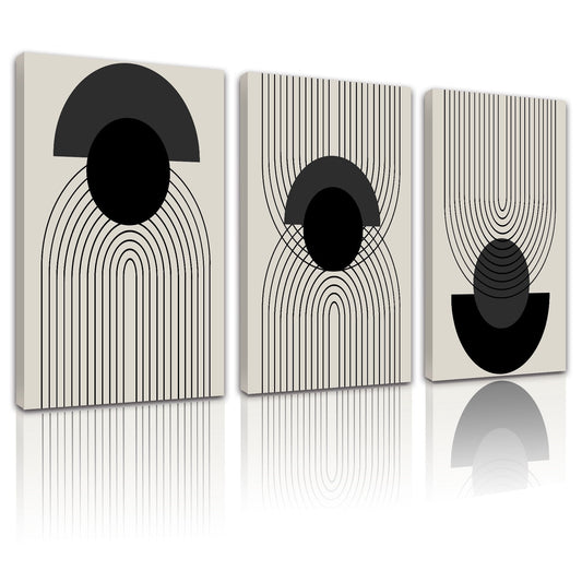 SHENIFY Abstract Black Boho Wall Art Canvas Prints (Set of 3) Minimalist Modern Decor for Bedroom, Living Room