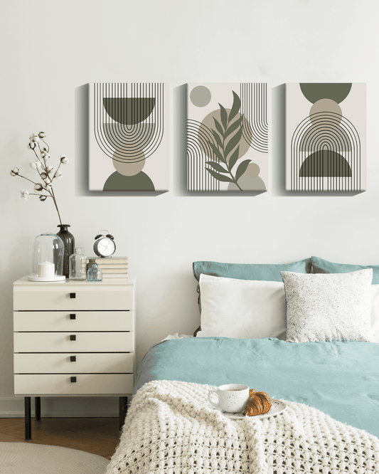 SHENIFY Mid Century Boho Wall Art - Abstract Geometry Canvas Prints (Set of 3, 12x16in) for Home Decor
