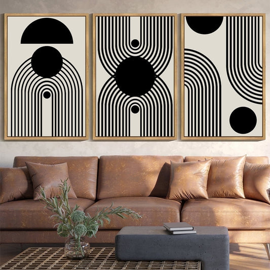SHENIFY 24x36in3pcs Nautral Framed Black Abstract Wall Art Decor Duotone Minimal Dark Brush Stroke Prints Shapes Illustrations Modern Art Decorative Ready To Hang