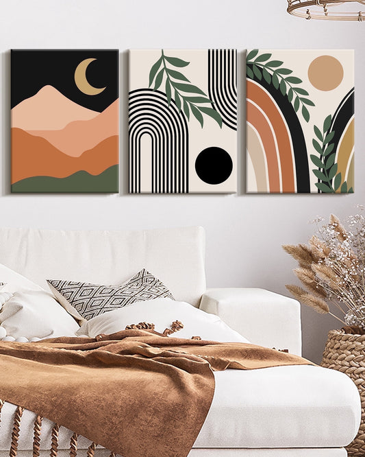 SHENIFY Abstract Boho Wall Art 12x16in3pcs Natural Framed Bohemian Wall Decor Prints Ready To Hang for Bedroom Office