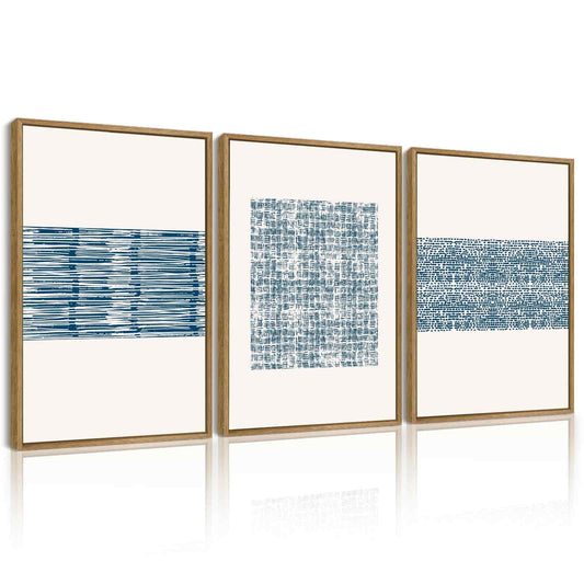 SHENIFY Abstract Boho Wall Art Blue White Grunge Geometric Wall Decor Minimalist Bohemian Prints for Living Room 11x14in3pcs Neutral Framed