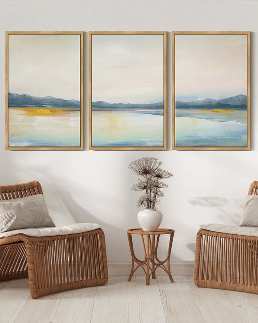 SHENIFY Abstract Landscape Wall Art 16x24in3pcs Natural Framed Set Minimalist Neutral Illustrations Modern Art Decorative Nordic for Living Room Bedroom Hallway