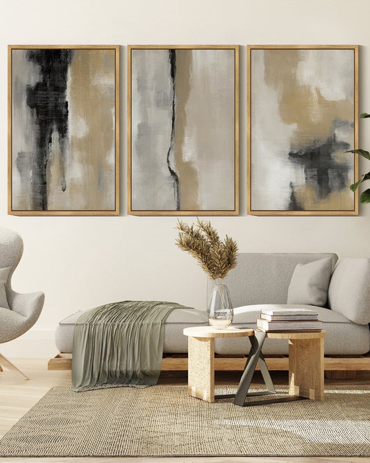 SHENIFY Abstract Wall Art 16x24in3pcs Natural Framed Tie-Dyed Shapes Abstract Illustrations Modern Minimalist Painting Decorative Artwork for Living Room Bedroom