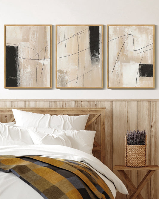 SHENIFY Abstract Wall Art Black Lines Shapes Abstract Illustrations Modern Minimalist Painting Decorative Artwork for Living Room Bedroom 11x14in3pcs Natural Framed