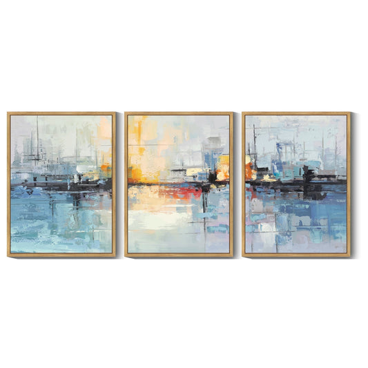 SHENIFY Abstract Wall Art Blue Gray Yellow Modern Minimalist Painting Decor Graffiti Artwork 11x14in3pcs Natural Framed