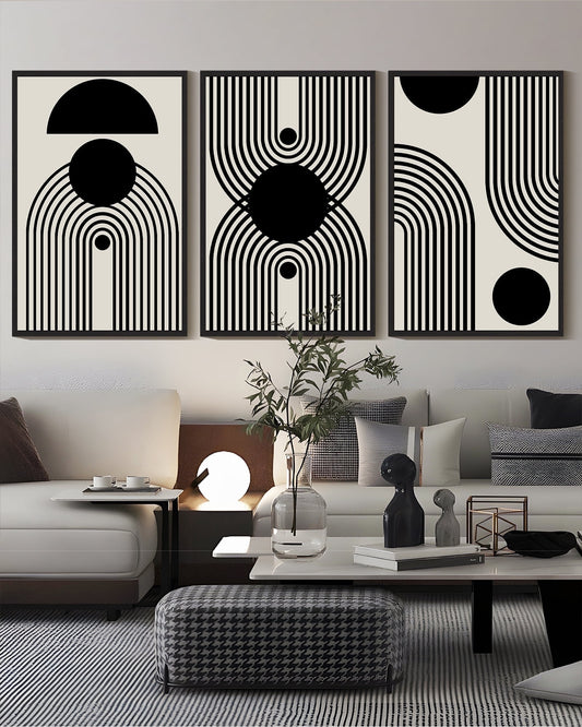 SHENIFY Black Abstract Wall Art 16x24in3pcs Black Framed Decor Duotone Minimal Dark Brush Stroke Prints Shapes Illustrations Modern Art Decorative Ready to Hang