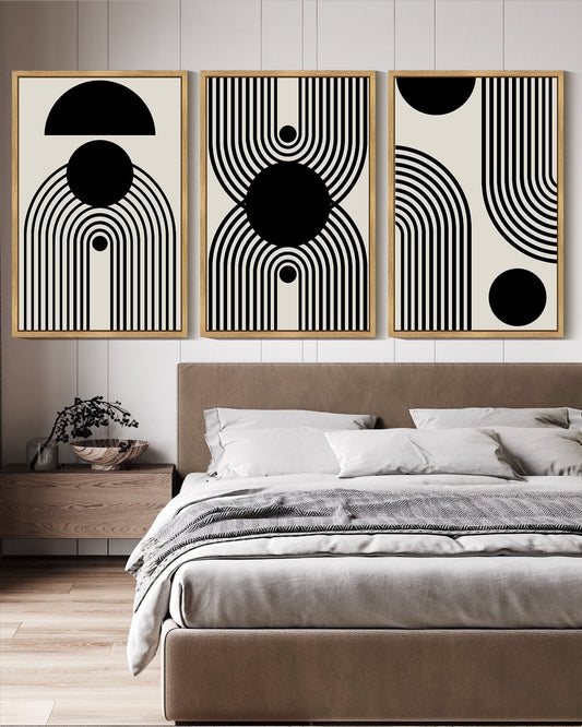 SHENIFY Black Abstract Wall Art 16x24in3pcs Nautral Framed Decor Duotone Minimal Dark Brush Stroke Prints Shapes Illustrations Modern Art Decorative Ready to Hang