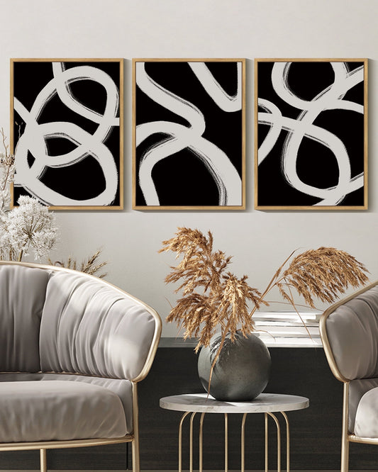 SHENIFY Black Abstract Boho Wall Art Framed Wood Geometric Wall Decor Mid Century Modern Minimalist Bohemian Bedroom Decor Canvas Prints Ready to Hang for Living Room - 11x14in3pcs Nautral Framed