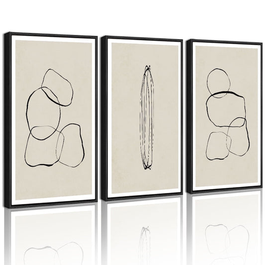 SHENIFY Black Abstract Wall Art 16x24in3pcs Black Framed Decor Minimalist Geometry Ring Grid Lines Graffiti & Street Prints Modern Art Decorative Ready To Hang