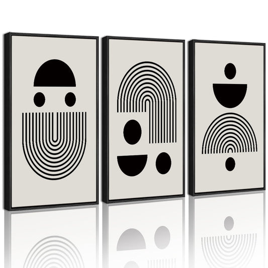 SHENIFY Black Abstract Wall Art 16x24in3pcs Black Framed Decor Solid & Spiral Semi-Circles Geometric Shapes Drawings Modern Art Decorative Ready To Hang