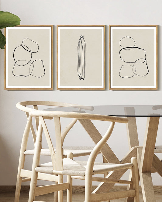 SHENIFY Black Abstract Wall Art Decor Minimalist Geometry Ring Grid Lines Graffiti & Street Prints Modern Art Decorative Ready to Hang 11x14in3pcs Natural Framed
