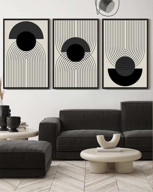 SHENIFY Black Boho Wall Art 16x24in3pcs Black Framed Geometric Decor Bedroom Prints Ready To Hang for Bedroom