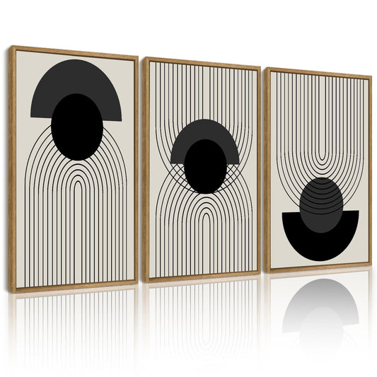 SHENIFY Black Boho Wall Art - Minimalist Mid Century Modern Framed Canvas Prints (Set of 3, 12x16in)