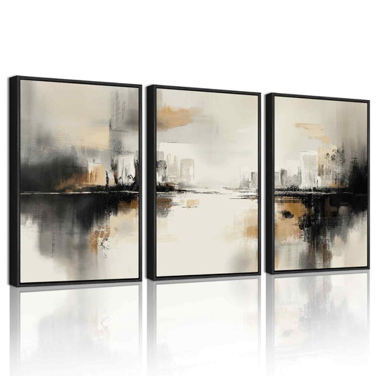 SHENIFY Black Gray Abstract Landscape Wall Art Brown Tan Neutral Minimalist Modern Decor Artwork Prints Rustic Office Bedroom 12x16in3pcs Black Framed