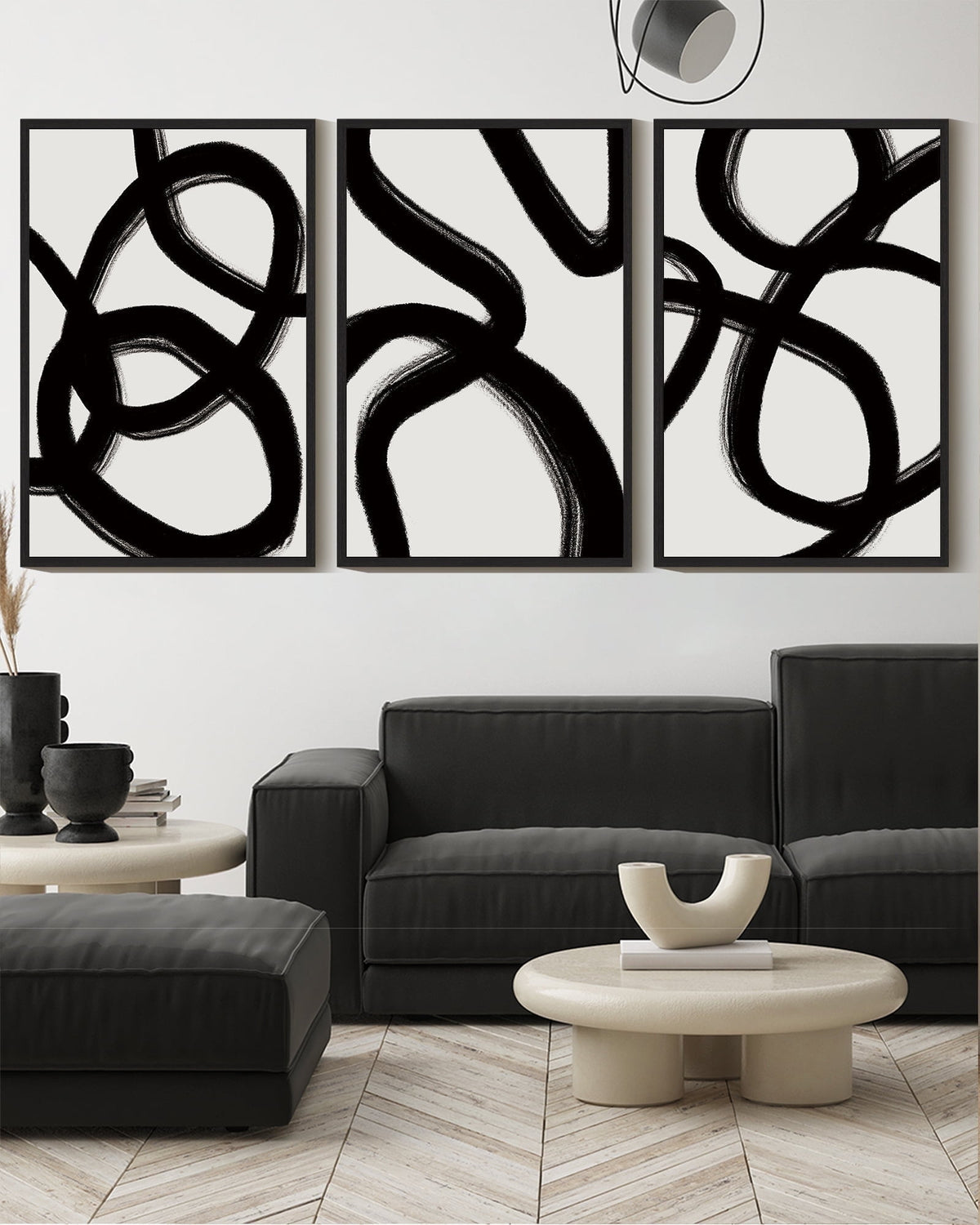 SHENIFY Black and Gray Abstract Wall Art 16x24in3pcs Black Framed Decor Duotone Minimal Dark Brush Stroke Prints Shapes Illustrations Modern Art Decorative Ready To Hang