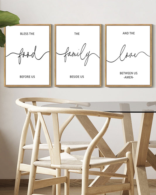 SHENIFY Bless The Food Before Us Sign Kitchen Wall Decor for Dining Room Farmhouse Wall Art Hanging Decoration 11x14in3pcs Natural Framed
